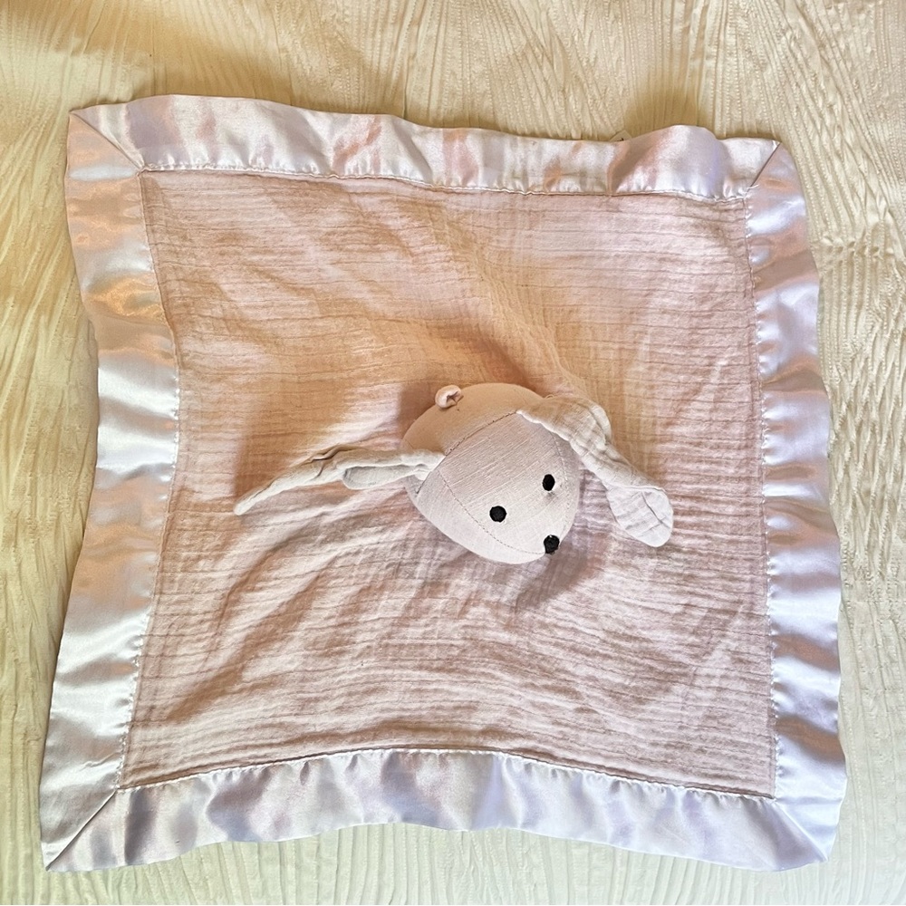 Aden + Anais Baby Lovey pink and white satin trim Bunny Security Blanket